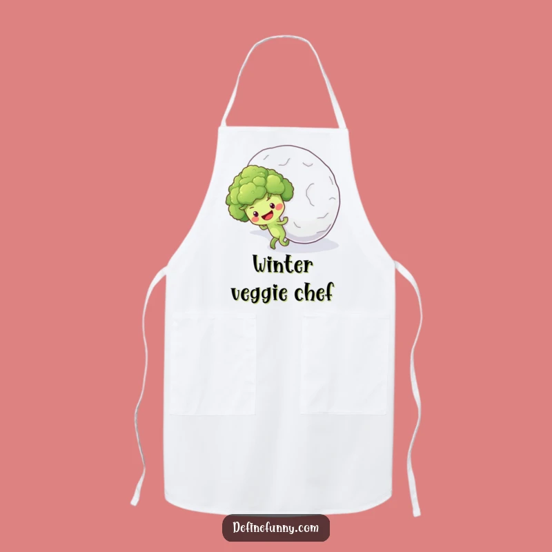 Funny Broccoli Snowball Apron: Optimistic Veggie Kitchen Battle