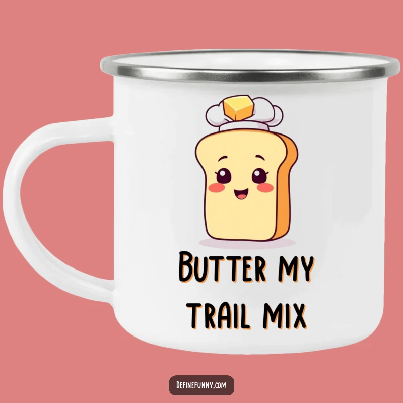 Funny Bread Chef Slipping on Butter Camping Mug: Hilarious Outdoor Companion
