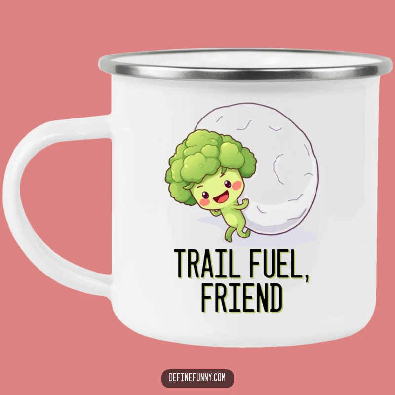 Funny Broccoli Snowball Camping Mug: Optimistic Veggie Outdoor Challenge