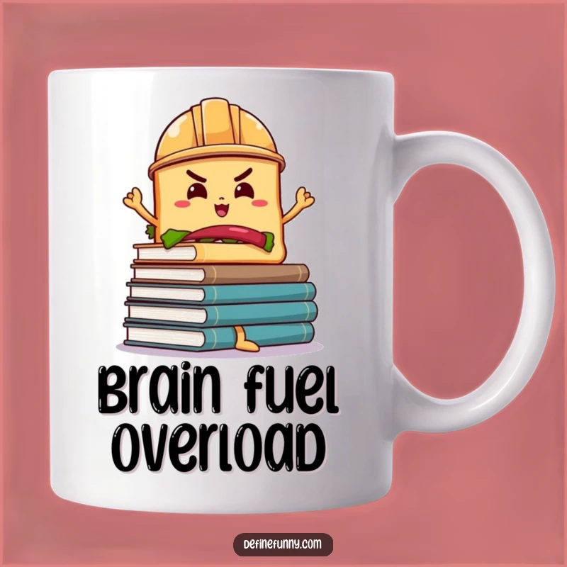 Funny Sandwich Book Balance Mug: Determined Character's Wobbly Study Gift Idea