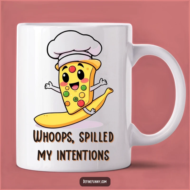 Funny Pizza Chef Slipping Banana Peel Mug - Hilarious Gag Gift for Foodies