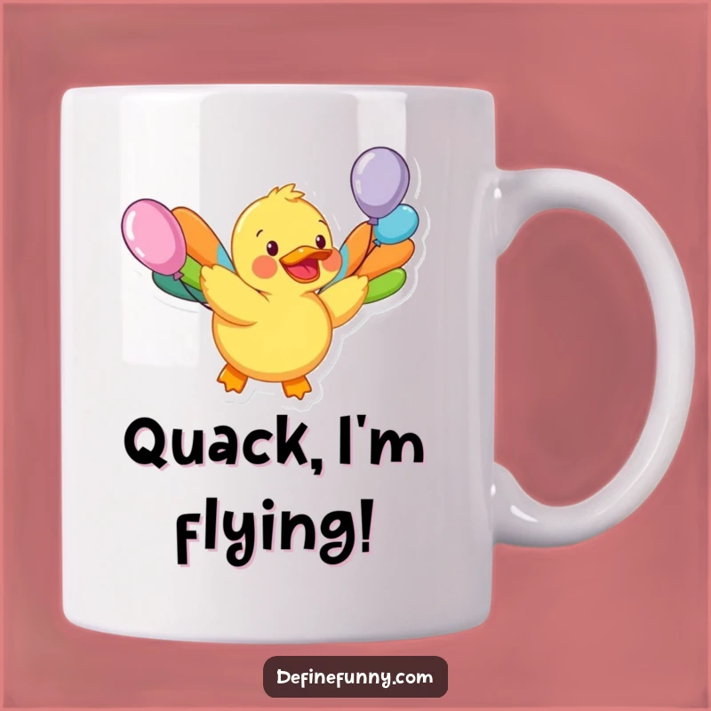 Funny Rubber Duck Flying Balloon Wings Mug: Hilarious Gift for Dreamers