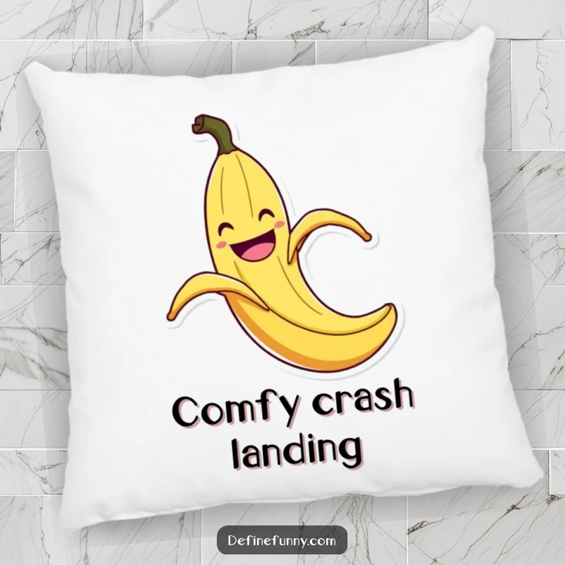 Funny Banana Peel Slip Pillow: Soft decorative pillow with a grinning banana peel in exaggerated slip, offering a funny and cozy accent.