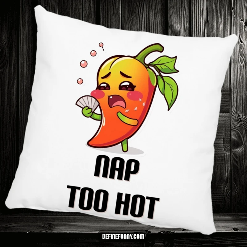 Funny chili pepper pillow, surprised expression, sweating and fanning itself, soft and decorative.