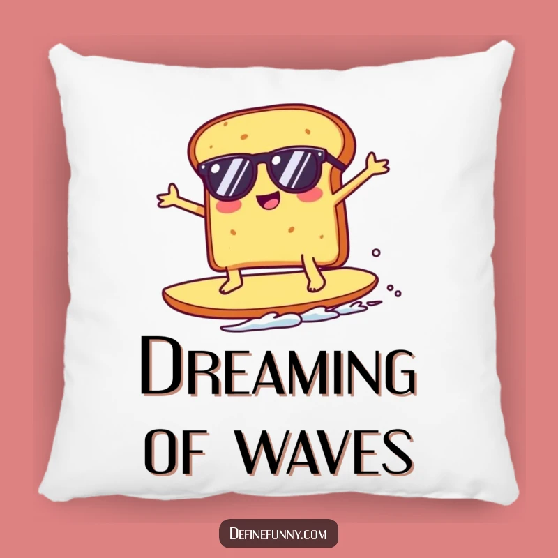 Funny Kawaii Toast Surfing Crumb Pillow - Comfy & Hilarious Decor Gift