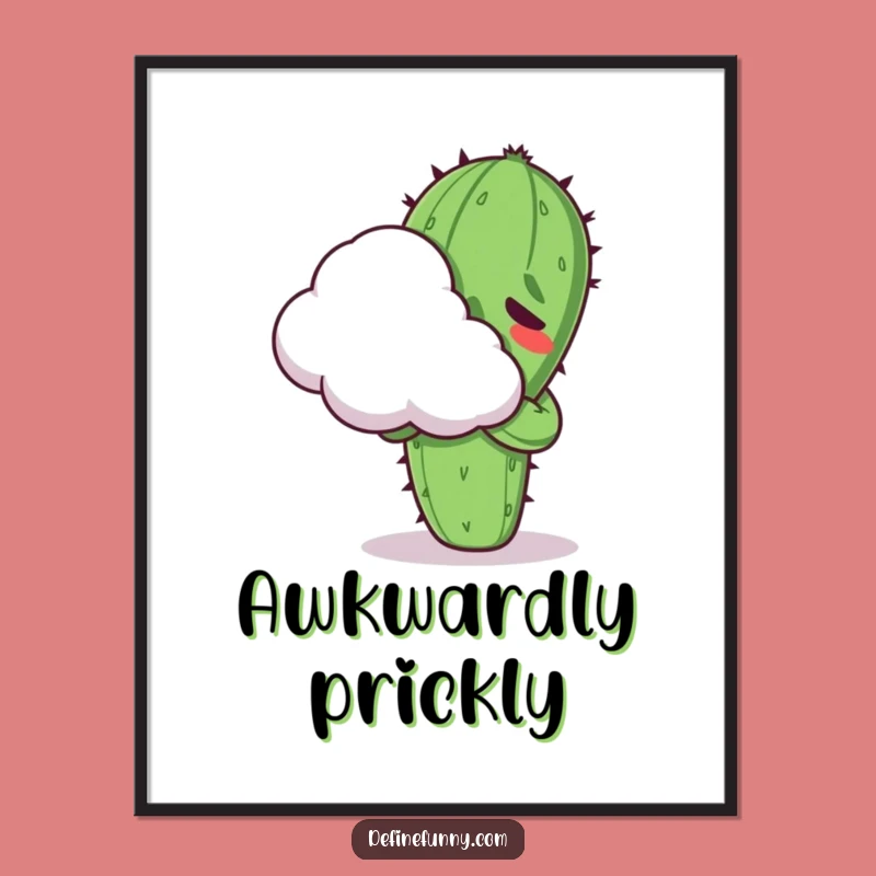 Funny Kawaii Cactus Hugging Cloud Digital Art - Hilarious Downloadable Gift