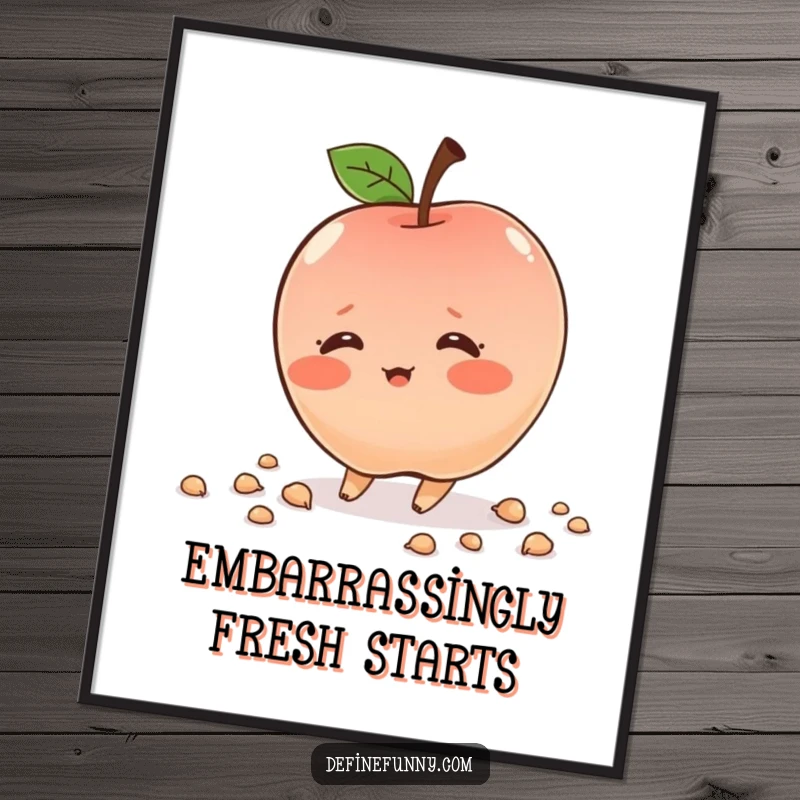 Funny shy apple character, blushing, tripping, high-resolution digital art, printable, cute humor, instant gift.