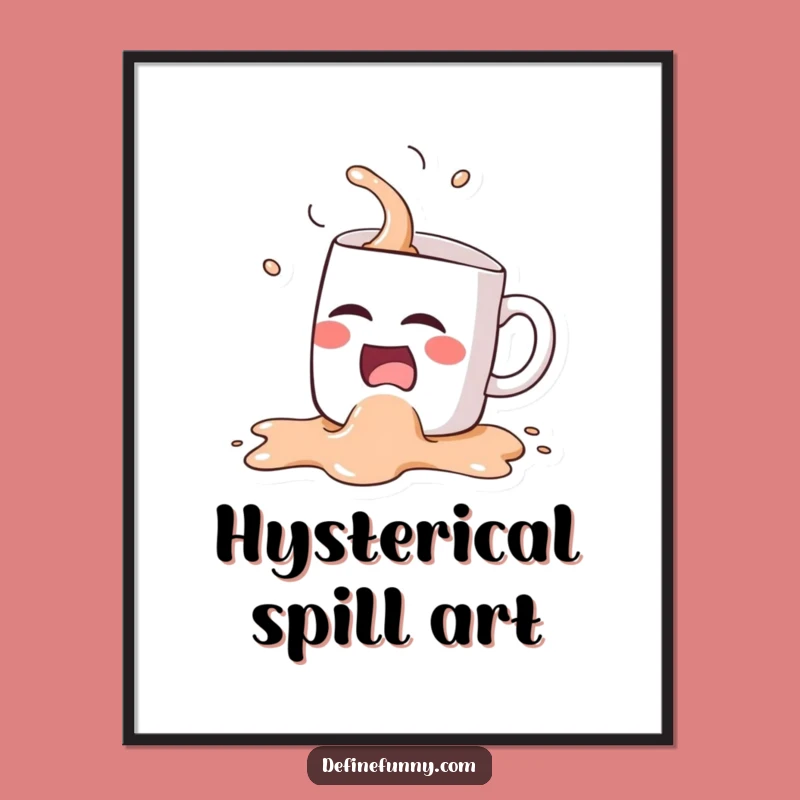Funny Kawaii Coffee Mug Spill Digital Art - Hilarious Downloadable Gift