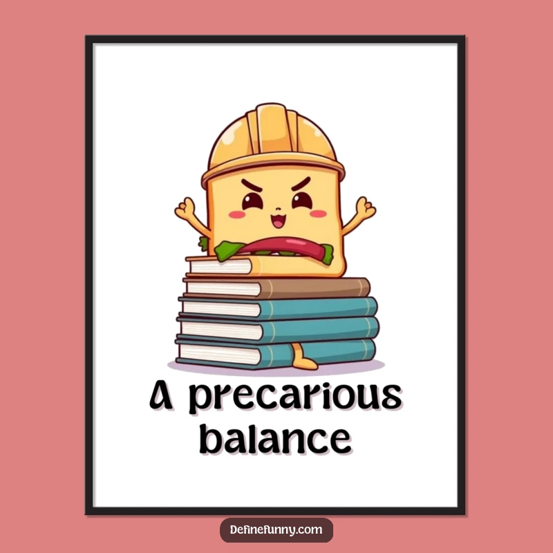 Funny Sandwich Book Balance Digital Art: Printable Hard Hat Character Funny Gift