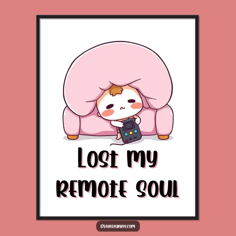 Funny Lost Remote Digital Art Print: Instant Couch Humor for Your Walls