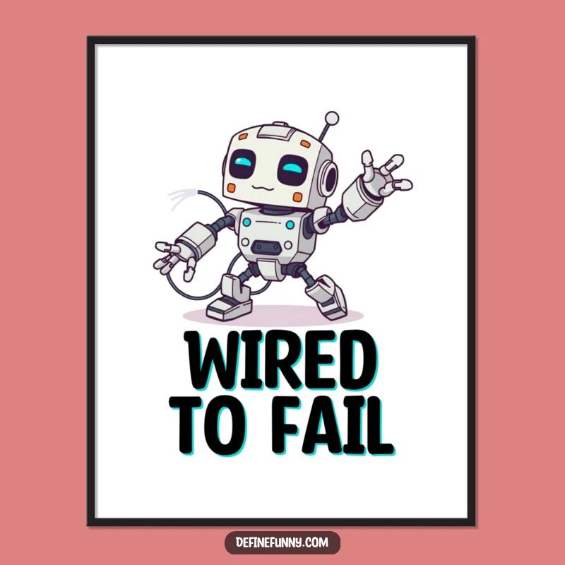 Funny Robot Wire Trip Digital Art: Hilarious Wall Decor for Tech Enthusiasts