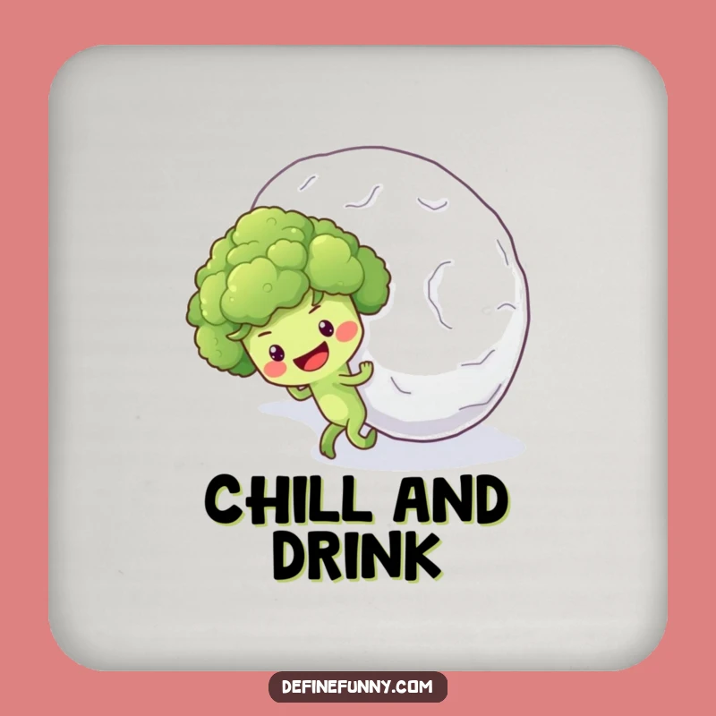 Funny Broccoli Snowball Coaster: Optimistic Veggie Protection