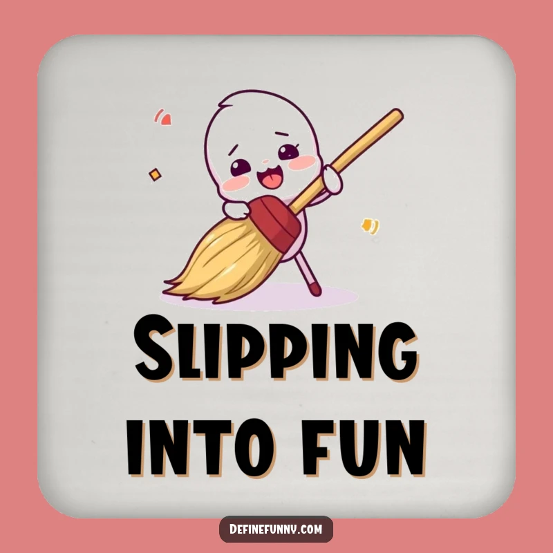 Funny Clumsy Broom Tripping Coaster - Hilarious Drink Accessory