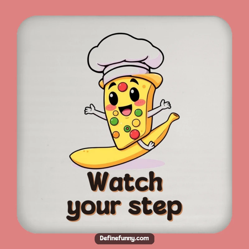 Funny Pizza Chef Slipping Banana Peel Coaster - Protects Surfaces Hilariously