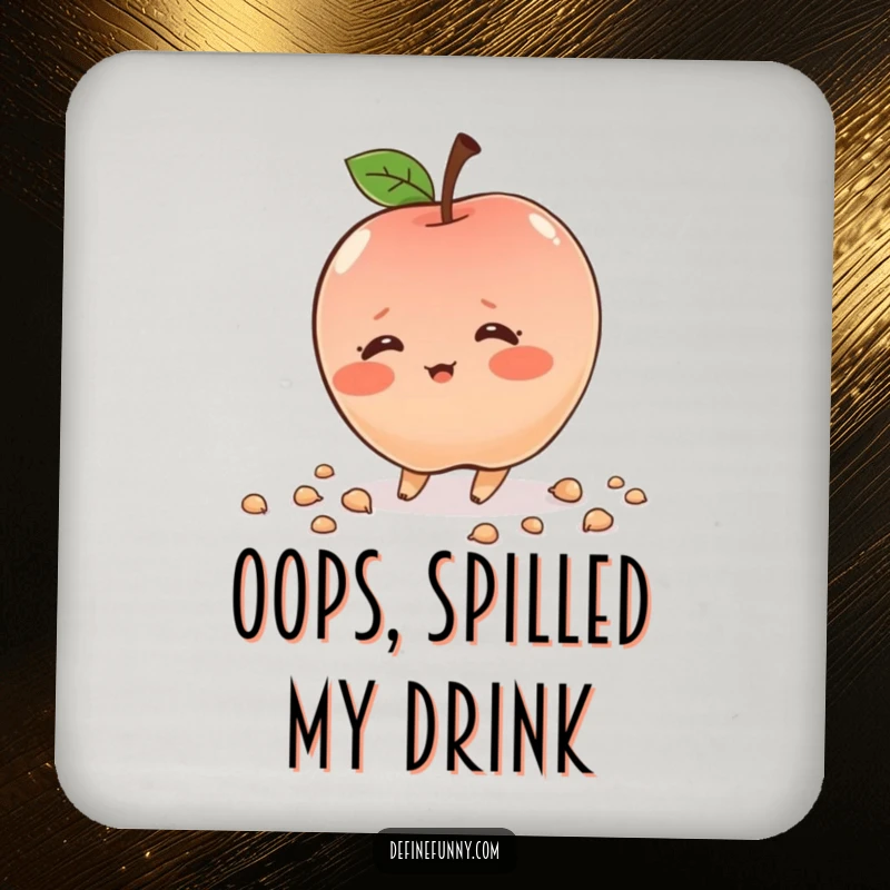 Funny tripping apple character, scattering seeds, decorative coaster, adding charm and humor, perfect small gift.