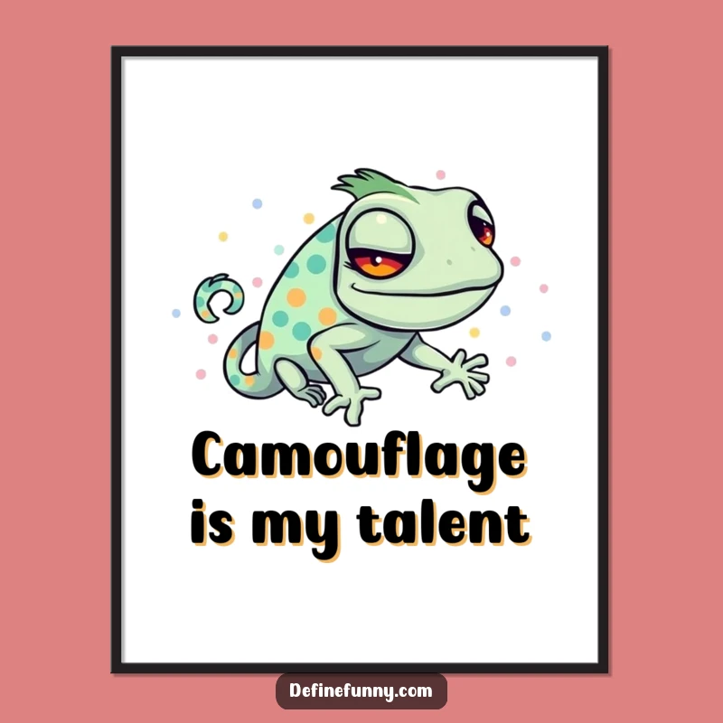 Funny Chameleon Polka Poster - Hilarious Disguise Art for a Quirky Space
