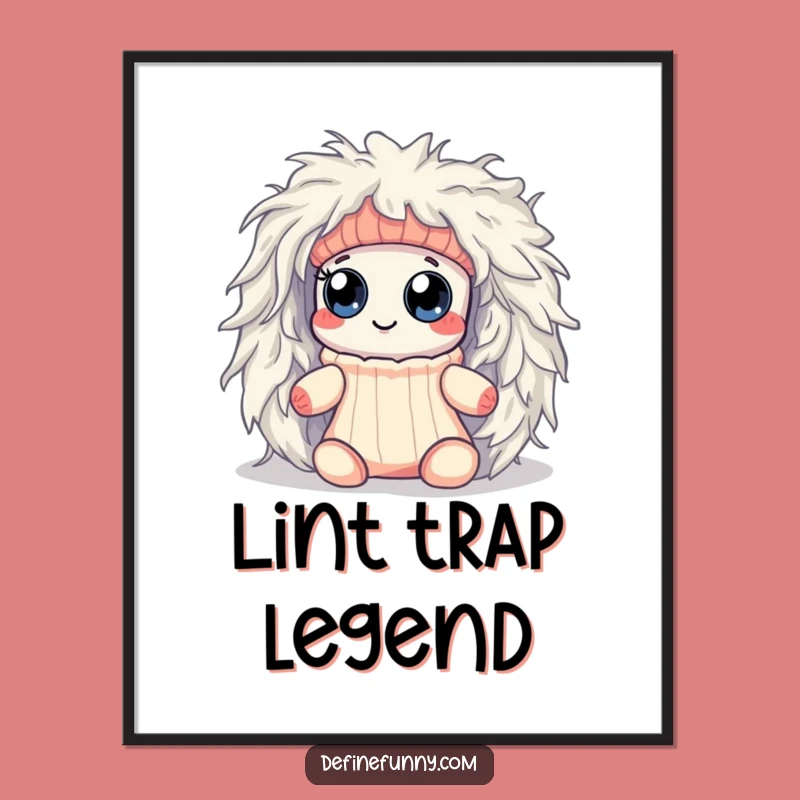 Funny Kawaii Sock Lint Monster Poster - Hilarious Wall Art for Laundry Rooms