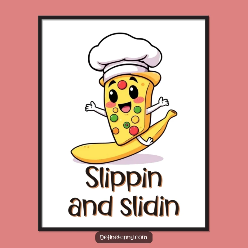Funny Pizza Chef Slipping Banana Peel Poster - Hilarious Wall Art