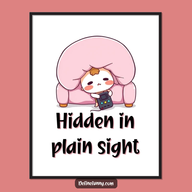 Funny Lost Remote Poster: Hilarious Wall Art of a Cushion Quest