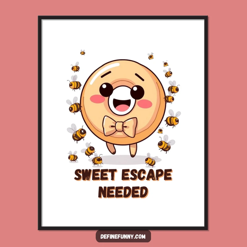 Funny Donut Bee Chase Poster: Hilarious Cartoon Wall Art for Your Space
