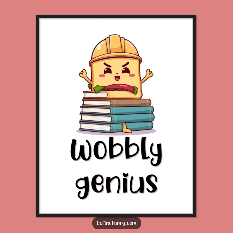 Funny Sandwich Book Balance Poster: Determined Character Art Print Funny Gift