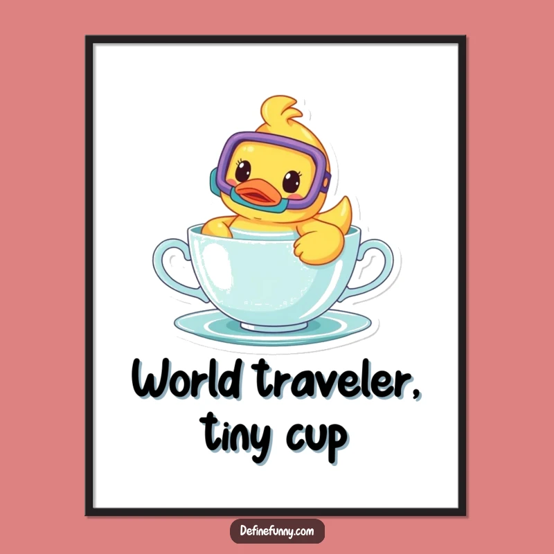 Funny Rubber Ducky Poster: Whimsical Wall Art of a Teacup Swim