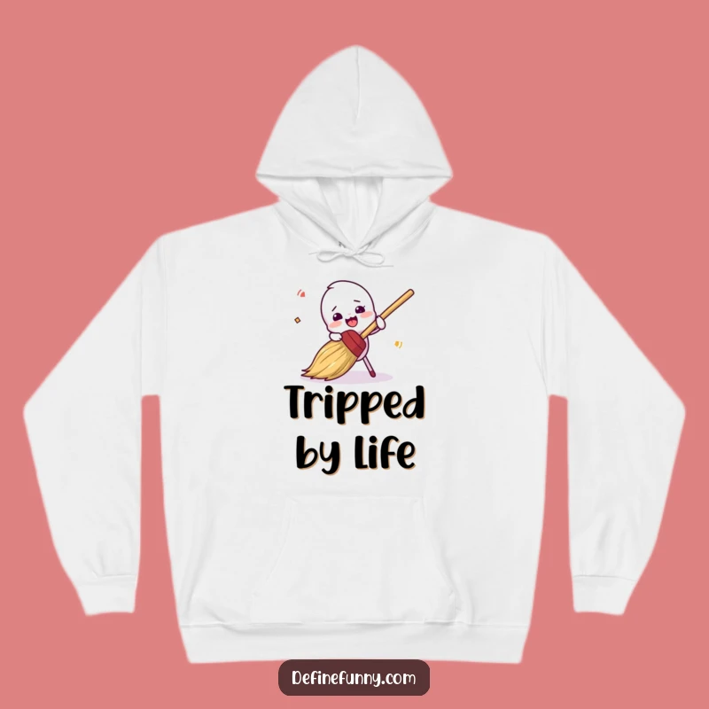 Funny Clumsy Broom Tripping Hoodie - Cozy, Comical Cleaning Gift