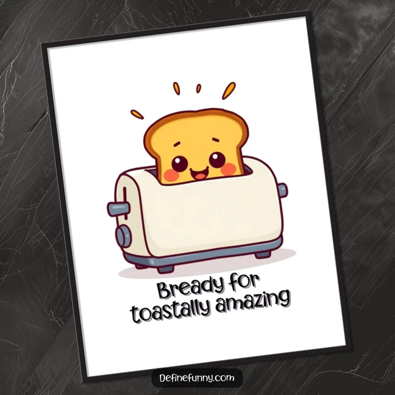 Funny Free Printable Wall Art: Toast popping out of a toaster with a look of exaggerated surprise, humorous downloadable art.
