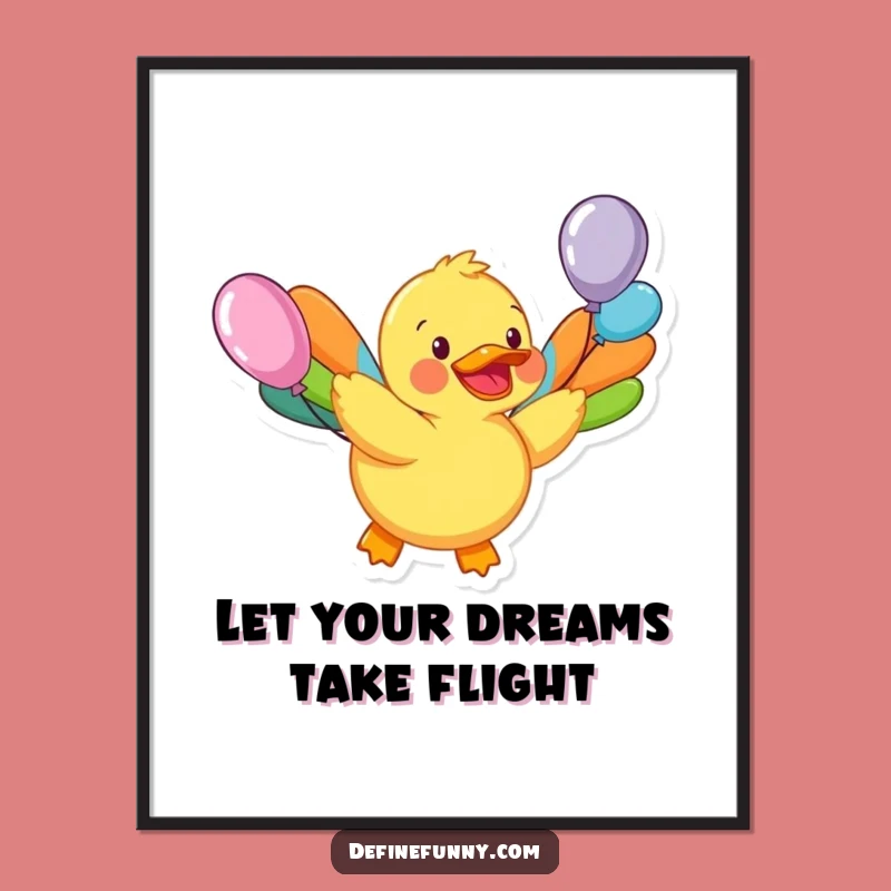 Funny Free Printable Wall Art: Flying Duck Balloon Wings, Downloadable Decor