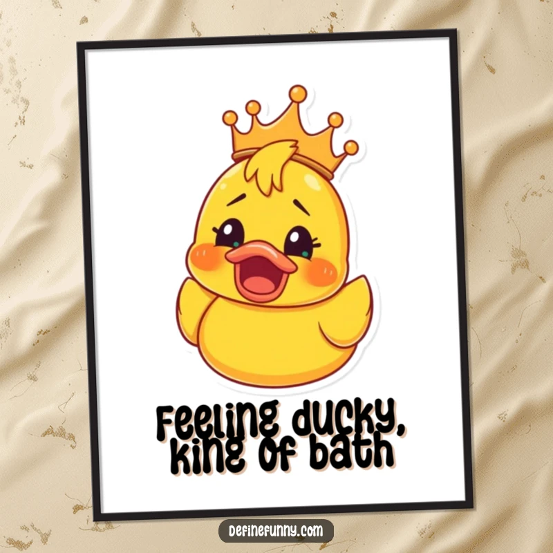 Funny Free Printable Wall Art: A crowned rubber ducky looks utterly shocked, adding a hilarious touch to decor.