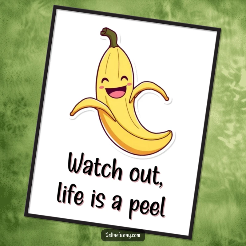 Funny Free Printable Wall Art: A banana peel slips with exaggerated flair, bringing slapstick humor to walls.
