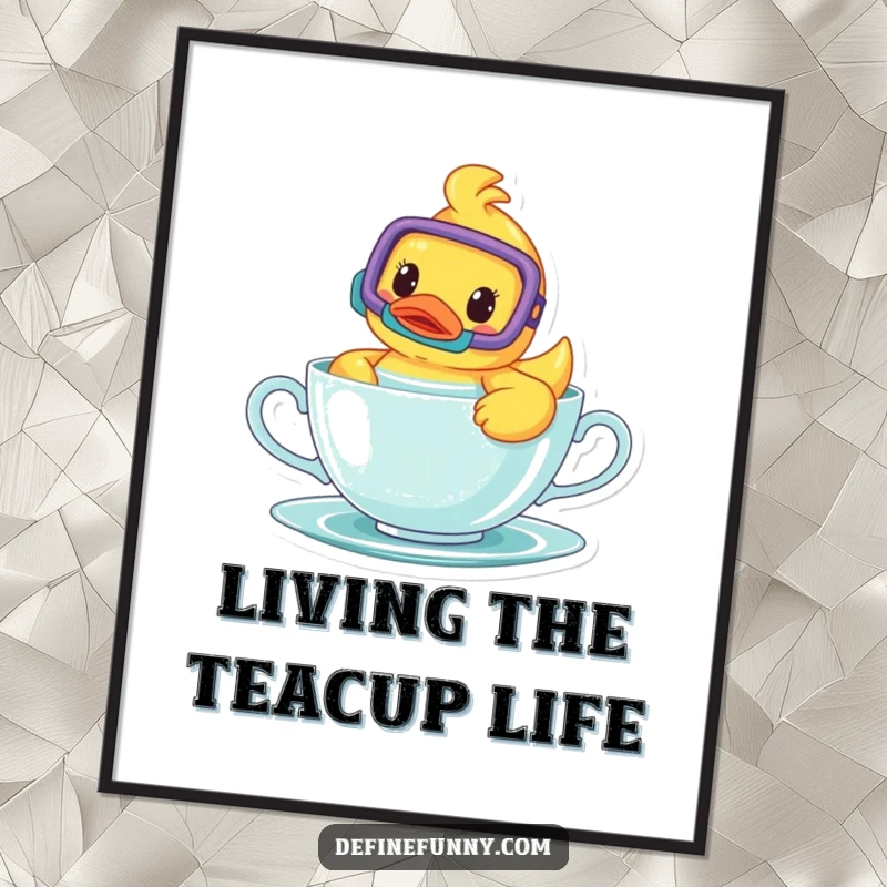 Funny Free Printable Wall Art: A cheerful rubber ducky with a snorkel playfully swims circles in a teacup.