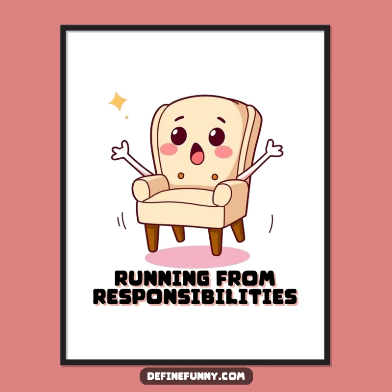Funny Free Printable Wall Art: Surprised Chair Running Away, Quirky Downloadable Decor