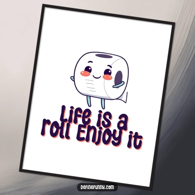 Funny Free Printable Wall Art: A cheerful toilet paper roll character unrolling itself with infectious glee.