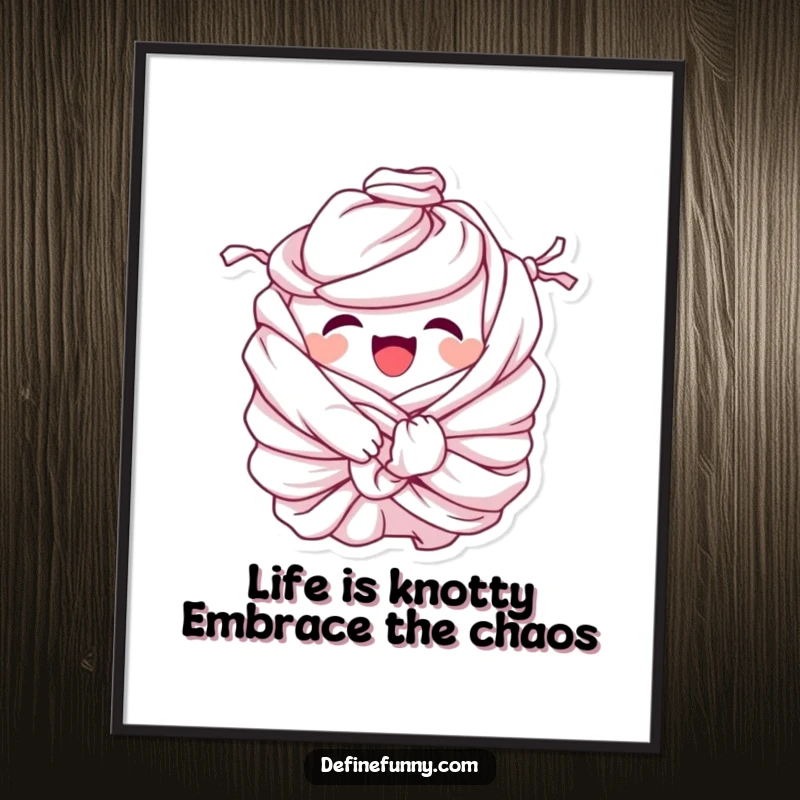 Funny Free Printable Wall Art: A pile of laundry giggling while comically tied in elaborate knots.