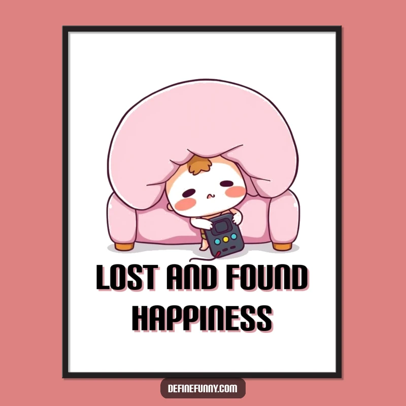 Funny Free Printable Wall Art: Lost Remote Cushion Search, Quirky Downloadable Decor