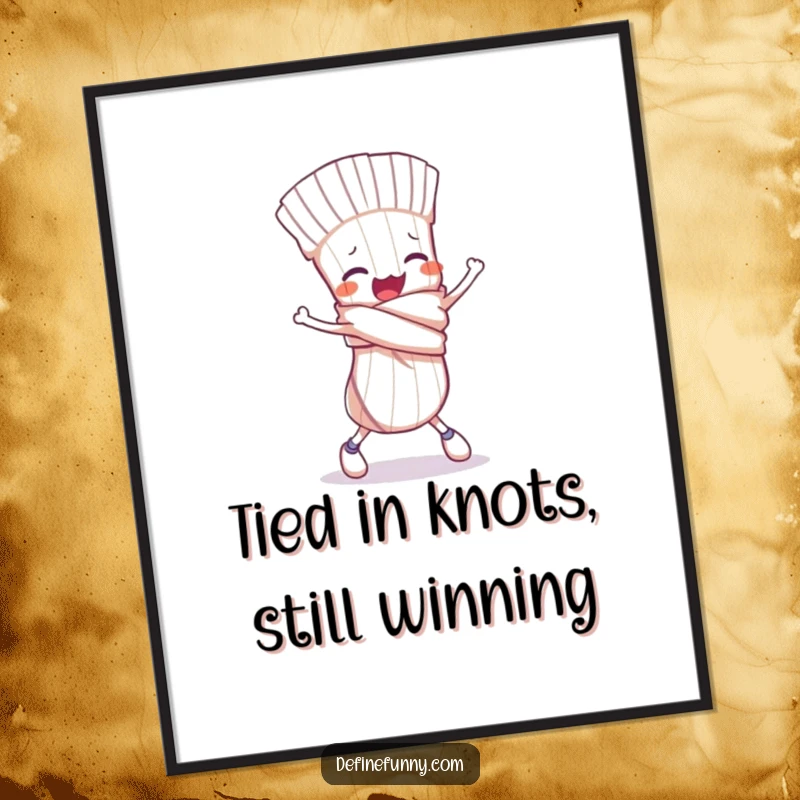 Funny Free Printable Wall Art: A clumsy sock character tied in a knot hilariously trips across the design.