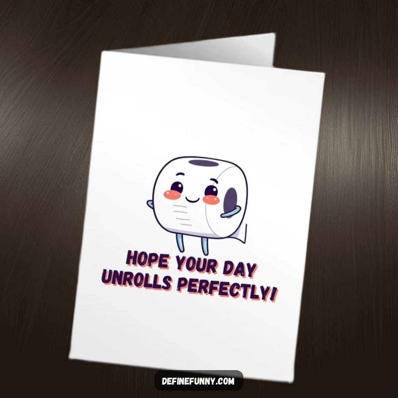 Funny Free Printable Birthday Card: A cheerful toilet paper roll character gleefully unrolling itself for a birthday.
