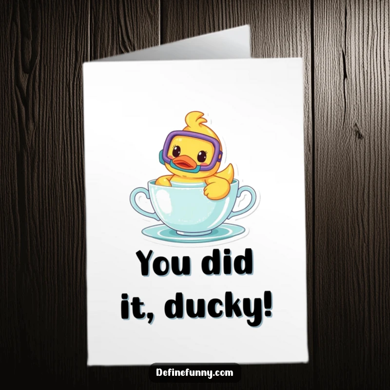 Funny Free Printable Congratulations Card: A cheerful rubber ducky wearing a snorkel swims joyfully in a teacup.