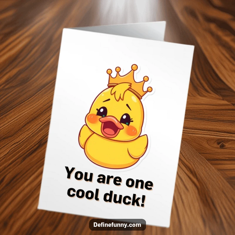 Funny Free Printable Congratulations Card: An overjoyed, crowned rubber ducky wears a comically shocked expression.