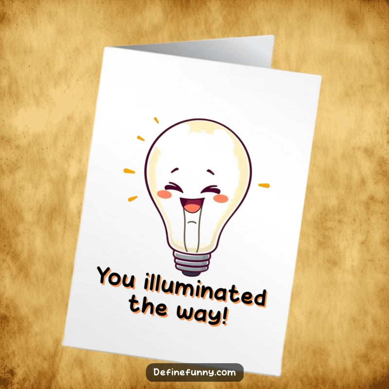 Funny Free Printable Congratulations Card: A mischievous lightbulb character with a grin flickers energetically to celebrate.
