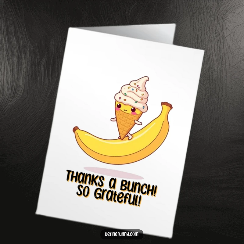 Funny Free Printable Thank You Card: Ice cream cone comically slips on a banana peel mid-sprinkle shower.