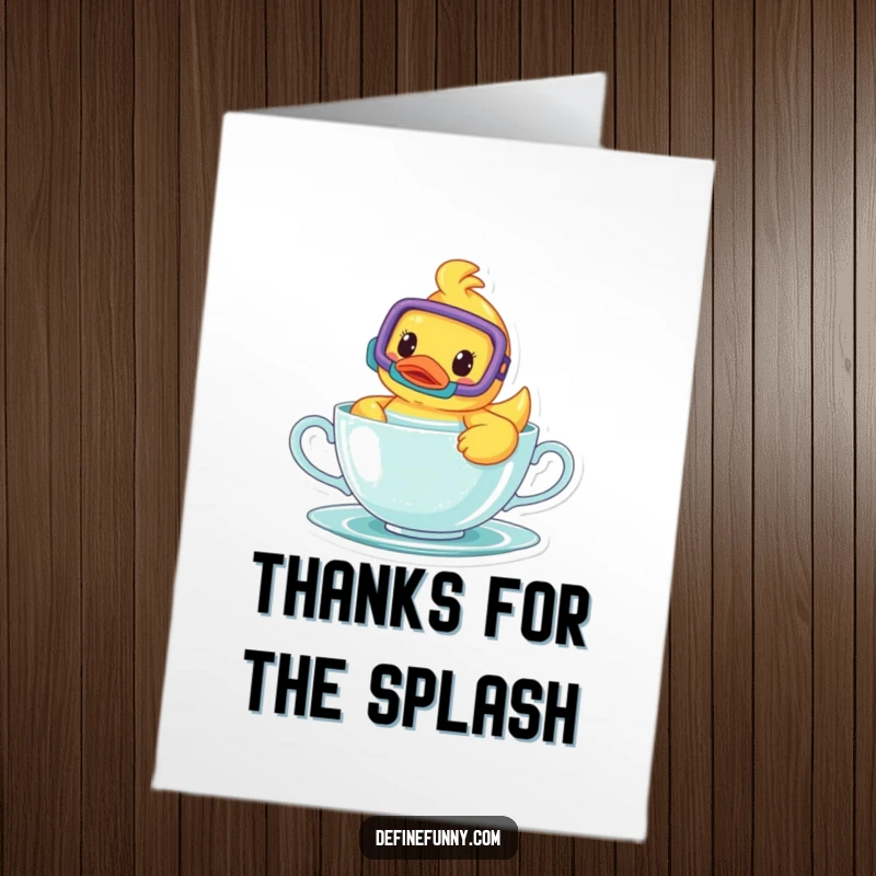 Funny Free Printable Thank You Card: A rubber ducky wearing a snorkel playfully swims in a teacup, sending thanks.