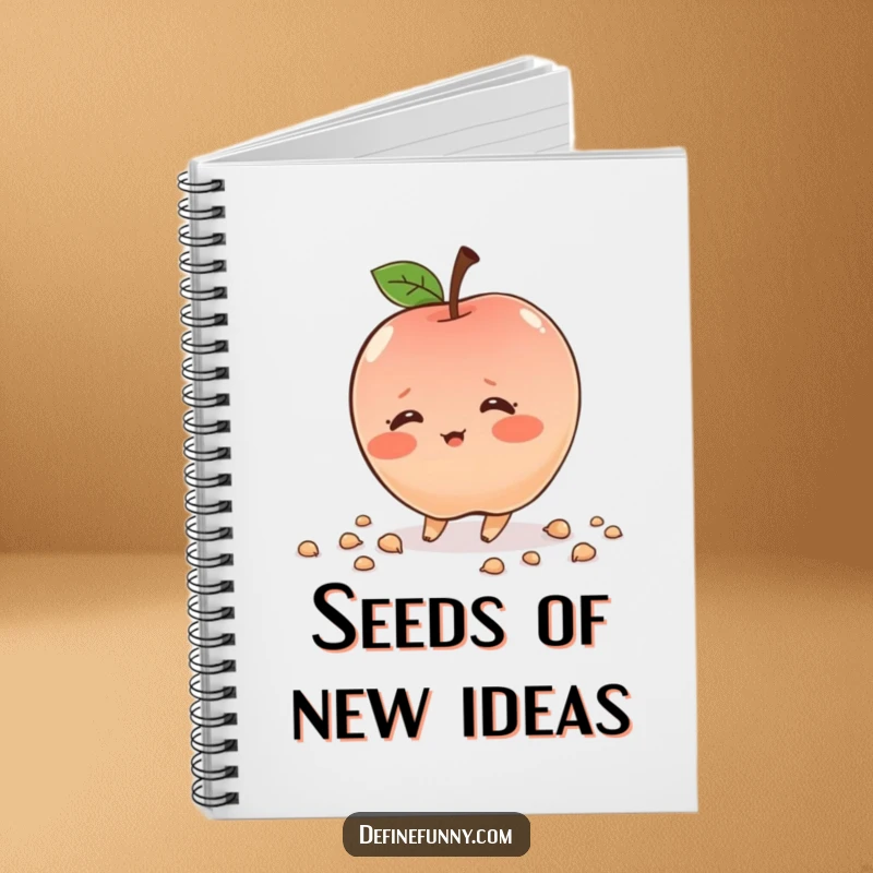 Funny tripping apple character, blushing, scattering seeds, ruled notebook, perfect for journaling and humor, great gift.