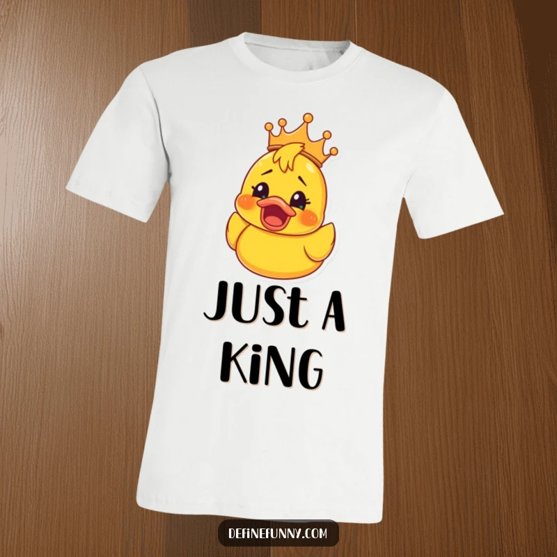 Funny Rubber Ducky Crown T-Shirt: Soft tee showing a rubber ducky in a crown, eyes wide with shocked joy, a funny and regal statement.