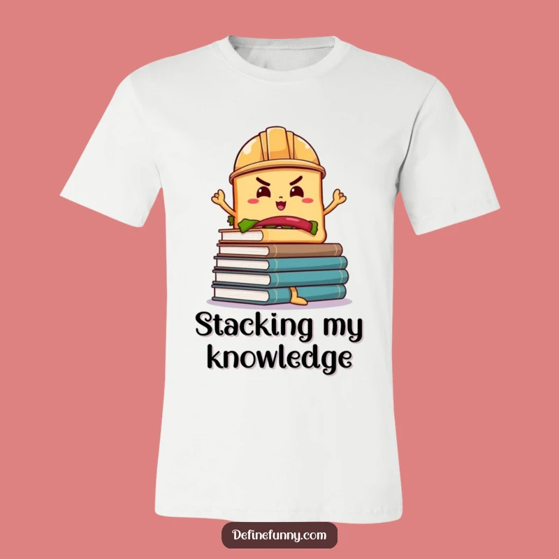 Funny Sandwich Hard Hat T-Shirt: Wobbly Book Balance Character Tee Gift