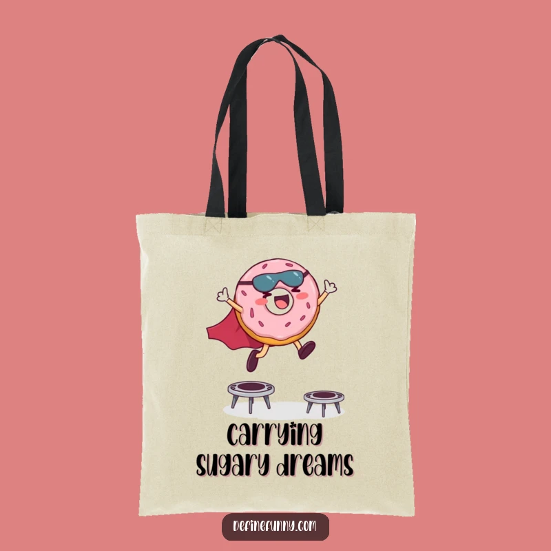 Funny Superhero Donut Tote Bag: Giggling Hero Trampoline Leaps Accessory